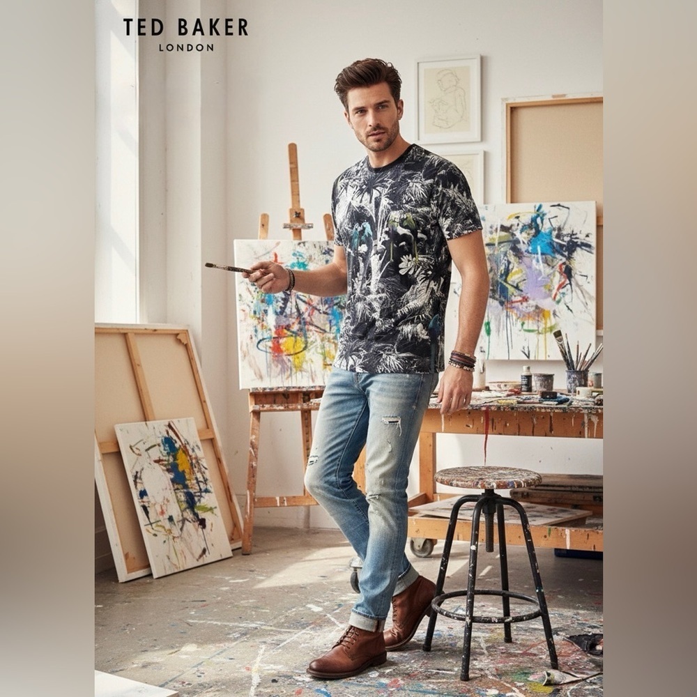 Ted Baker Men's Tropical Parrot Print 100% Cotton T-shirt size XL